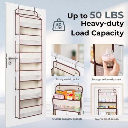 Premium Over The Door Organizer 6 Large Pockets, 150D Extra Thick,50 lbs Hanging Organizer Storage, Behind Door Closet Organizer and Storage for Nursery, Bedroom, Bathroom, Black