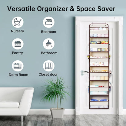 Premium Over The Door Organizer 6 Large Pockets, 150D Extra Thick,50 lbs Hanging Organizer Storage, Behind Door Closet Organizer and Storage for Nursery, Bedroom, Bathroom, Black