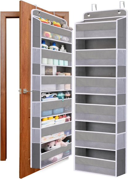 Premium Over The Door Organizer 6 Large Pockets, 150D Extra Thick,50 lbs Hanging Organizer Storage, Behind Door Closet Organizer and Storage for Nursery, Bedroom, Bathroom, Black