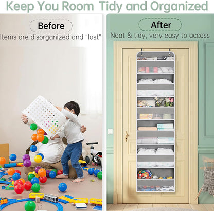 Premium Over The Door Organizer 6 Large Pockets, 150D Extra Thick,50 lbs Hanging Organizer Storage, Behind Door Closet Organizer and Storage for Nursery, Bedroom, Bathroom, Black