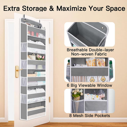Premium Over The Door Organizer 6 Large Pockets, 150D Extra Thick,50 lbs Hanging Organizer Storage, Behind Door Closet Organizer and Storage for Nursery, Bedroom, Bathroom, Black