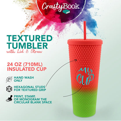 24 oz Tumbler with Lid and Straw - Matte Red to Green Studded Iced Coffee Cup Water Bottle with Straw