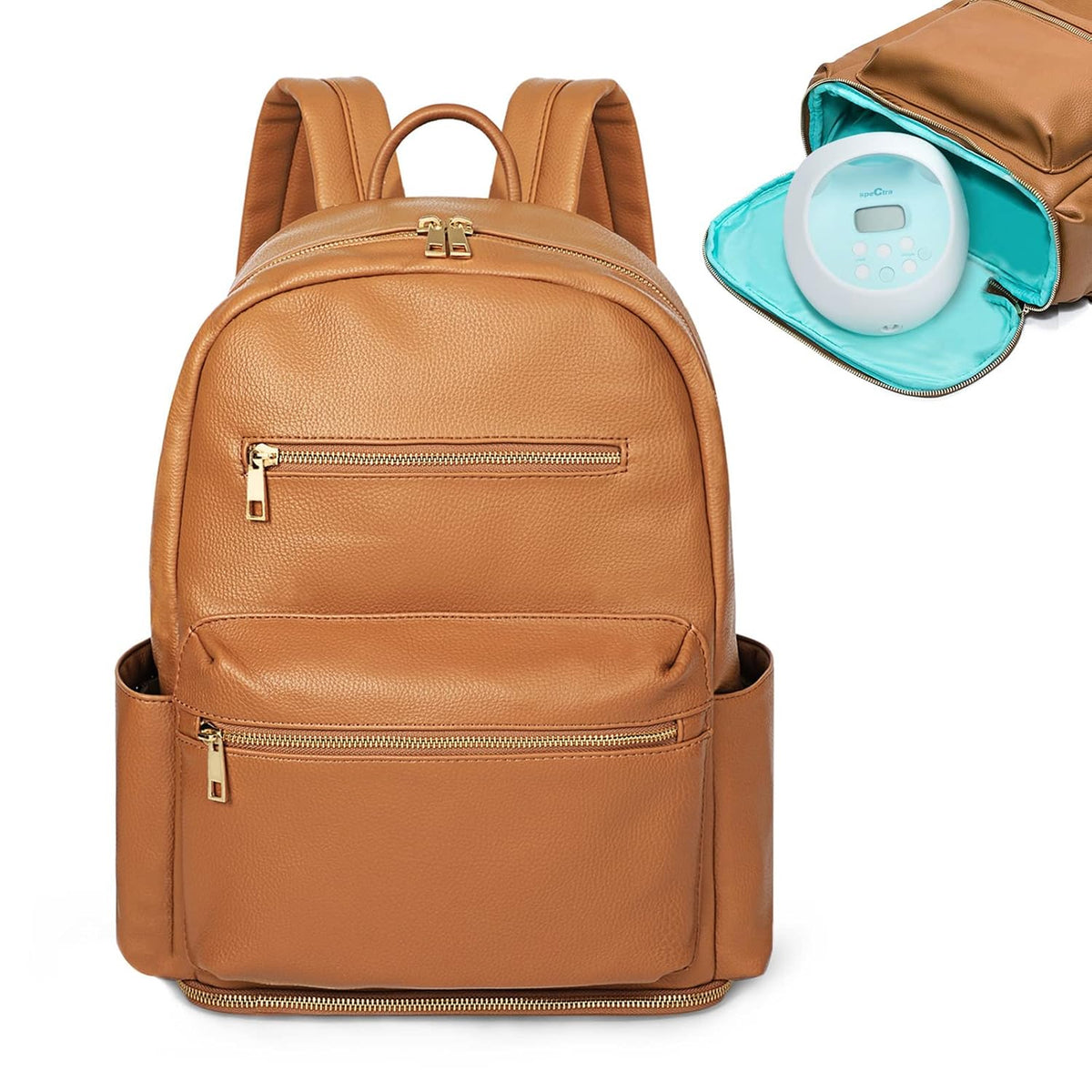 Diaper Bag Backpack, Diaper Bags Baby Diaper Bag 13 Pockets Leather Mini Baby Bag Backpack, Breast Pump Bag, 2 Insulated Pockets, Backpack Diaper Bag, Brown
