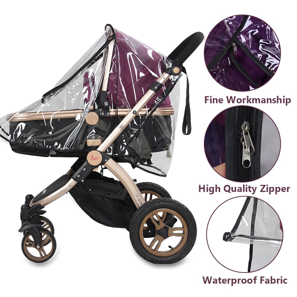 Clear Stroller Rain Cover, Waterproof, Windproof Barrier for Travel
