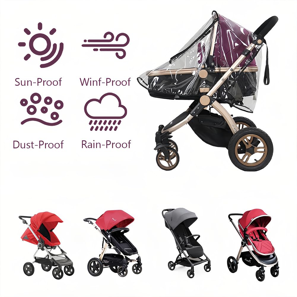 Clear Stroller Rain Cover, Waterproof, Windproof Barrier for Travel