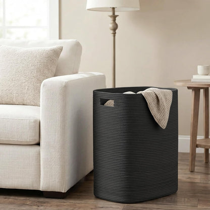 Large Laundry Hamper 16"x13"x22" - Tall Woven Laundry Basket, Cotton Rope Dirty Clothes Hamper, Baby Kids Nursery Wicker Laundry Basket, Bedroom Aesthetic, Soft Laundry Bin, White Hamper, 75L