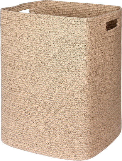 Large Laundry Hamper 16"x13"x22" - Tall Woven Laundry Basket, Cotton Rope Dirty Clothes Hamper, Baby Kids Nursery Wicker Laundry Basket, Bedroom Aesthetic, Soft Laundry Bin, White Hamper, 75L