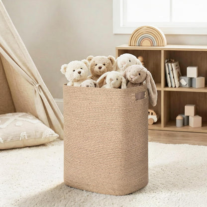 Large Laundry Hamper 16"x13"x22" - Tall Woven Laundry Basket, Cotton Rope Dirty Clothes Hamper, Baby Kids Nursery Wicker Laundry Basket, Bedroom Aesthetic, Soft Laundry Bin, White Hamper, 75L