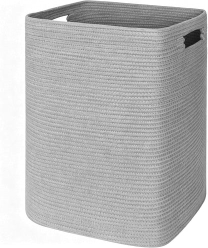 Large Laundry Hamper 16"x13"x22" - Tall Woven Laundry Basket, Cotton Rope Dirty Clothes Hamper, Baby Kids Nursery Wicker Laundry Basket, Bedroom Aesthetic, Soft Laundry Bin, White Hamper, 75L