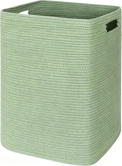 Large Laundry Hamper 16"x13"x22" - Tall Woven Laundry Basket, Cotton Rope Dirty Clothes Hamper, Baby Kids Nursery Wicker Laundry Basket, Bedroom Aesthetic, Soft Laundry Bin, White Hamper, 75L