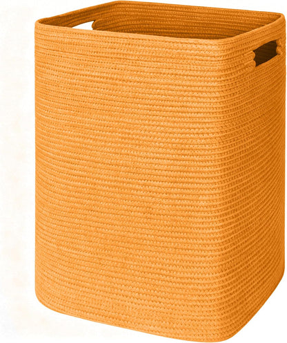 Large Laundry Hamper 16"x13"x22" - Tall Woven Laundry Basket, Cotton Rope Dirty Clothes Hamper, Baby Kids Nursery Wicker Laundry Basket, Bedroom Aesthetic, Soft Laundry Bin, White Hamper, 75L