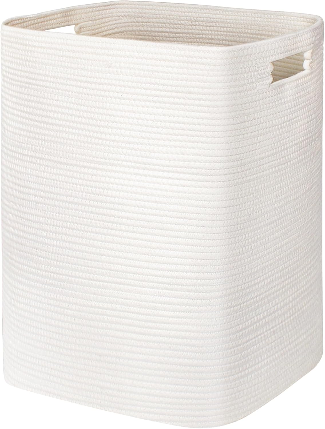 Large Laundry Hamper 16"x13"x22" - Tall Woven Laundry Basket, Cotton Rope Dirty Clothes Hamper, Baby Kids Nursery Wicker Laundry Basket, Bedroom Aesthetic, Soft Laundry Bin, White Hamper, 75L