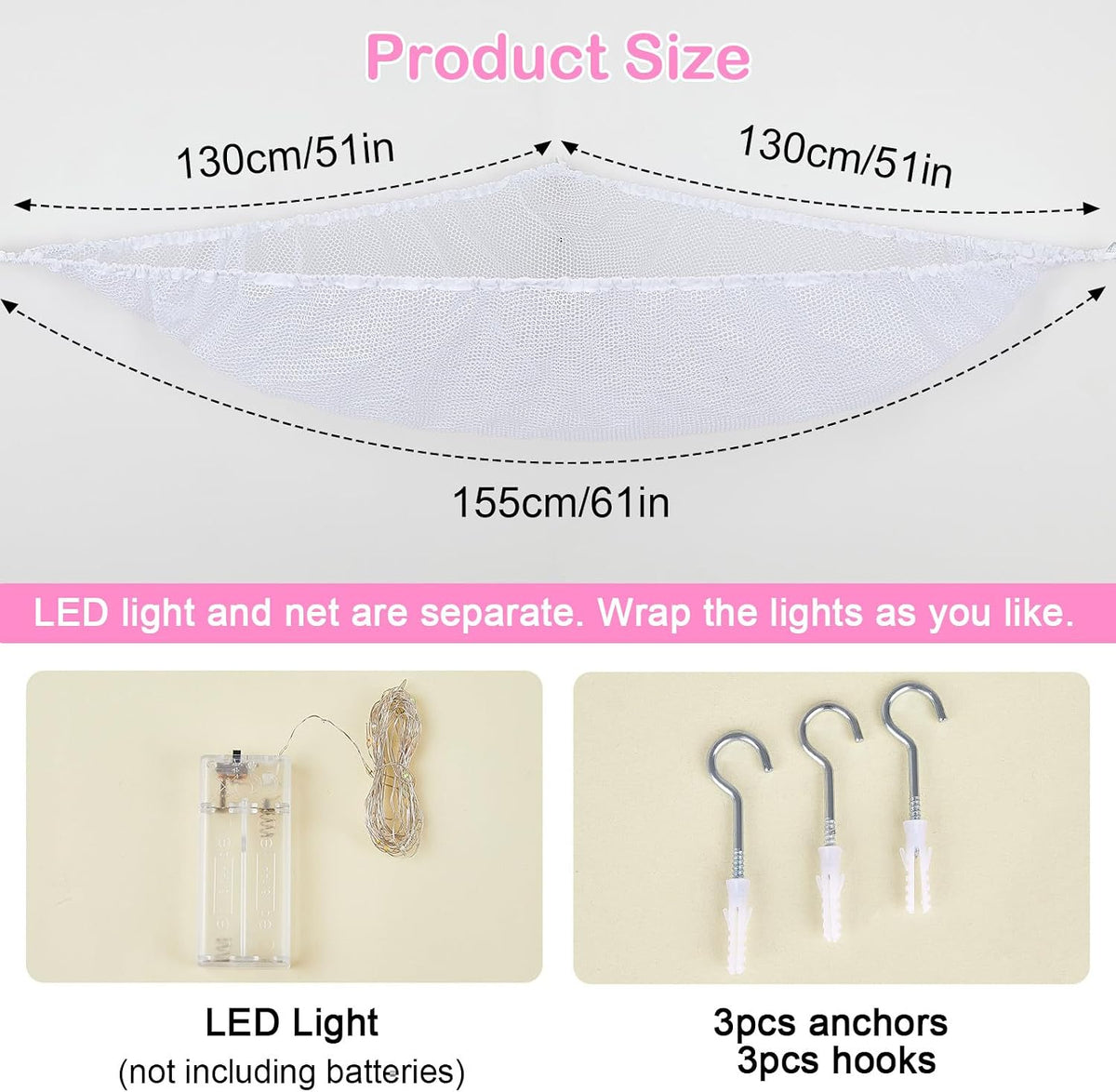 Stuffed Animals Hammock with LED Light Large Plush Toy Net Organizer Corner Stuffed Animals Storage Hanging Holder for Soft Toys Space-Saving Nursery Playroom Bedroom Decor