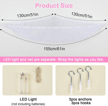 Stuffed Animals Hammock with LED Light Large Plush Toy Net Organizer Corner Stuffed Animals Storage Hanging Holder for Soft Toys Space-Saving Nursery Playroom Bedroom Decor