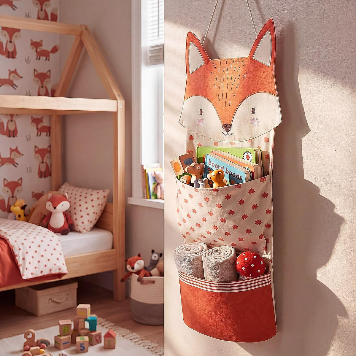 Fox Hanging Diaper Organizer for Nursery Woodland, 27x12 Inch
