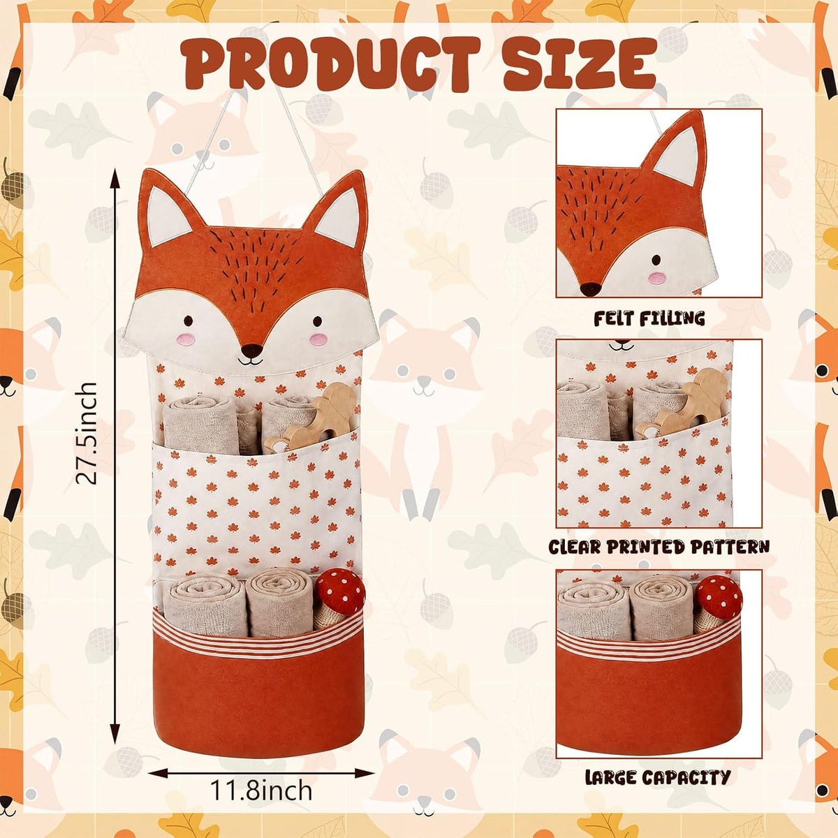 Fox Hanging Diaper Organizer for Nursery Woodland, 27x12 Inch