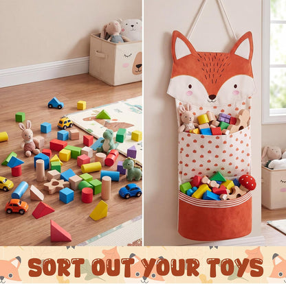 Fox Hanging Diaper Organizer for Nursery Woodland, 27x12 Inch