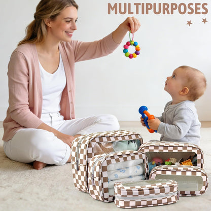 Diaper Bag Organizer Pouch Set,TSA Approved Toiletry Bag, Waterproof TPU Makeup Bag Set, Travel Organizer Bags for Women and Kids，Mothers Day Gifts