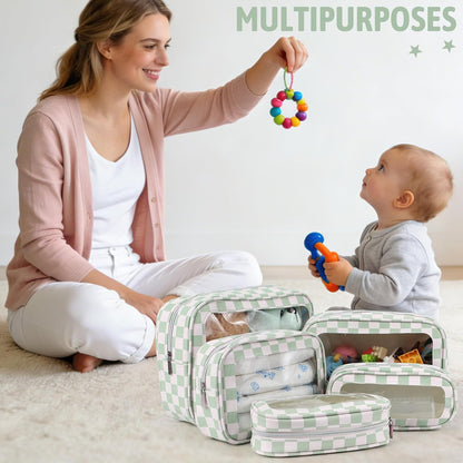 Diaper Bag Organizer Pouch Set,TSA Approved Toiletry Bag, Waterproof TPU Makeup Bag Set, Travel Organizer Bags for Women and Kids，Mothers Day Gifts