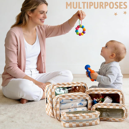 Diaper Bag Organizer Pouch Set,TSA Approved Toiletry Bag, Waterproof TPU Makeup Bag Set, Travel Organizer Bags for Women and Kids，Mothers Day Gifts