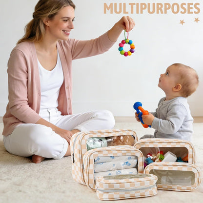 Diaper Bag Organizer Pouch Set,TSA Approved Toiletry Bag, Waterproof TPU Makeup Bag Set, Travel Organizer Bags for Women and Kids，Mothers Day Gifts