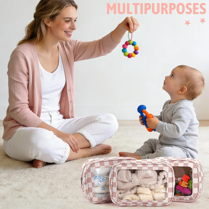 Diaper Bag Organizer Pouch Set,TSA Approved Toiletry Bag, Waterproof TPU Makeup Bag Set, Travel Organizer Bags for Women and Kids，Mothers Day Gifts