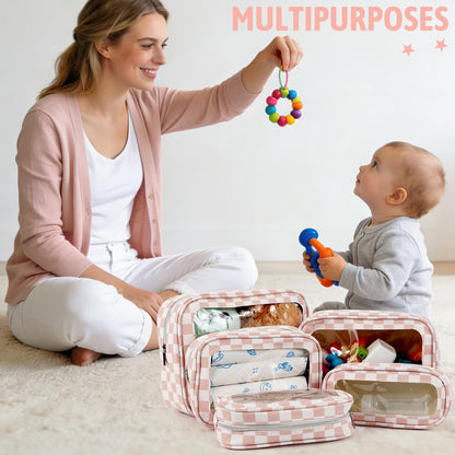 Diaper Bag Organizer Pouch Set,TSA Approved Toiletry Bag, Waterproof TPU Makeup Bag Set, Travel Organizer Bags for Women and Kids，Mothers Day Gifts