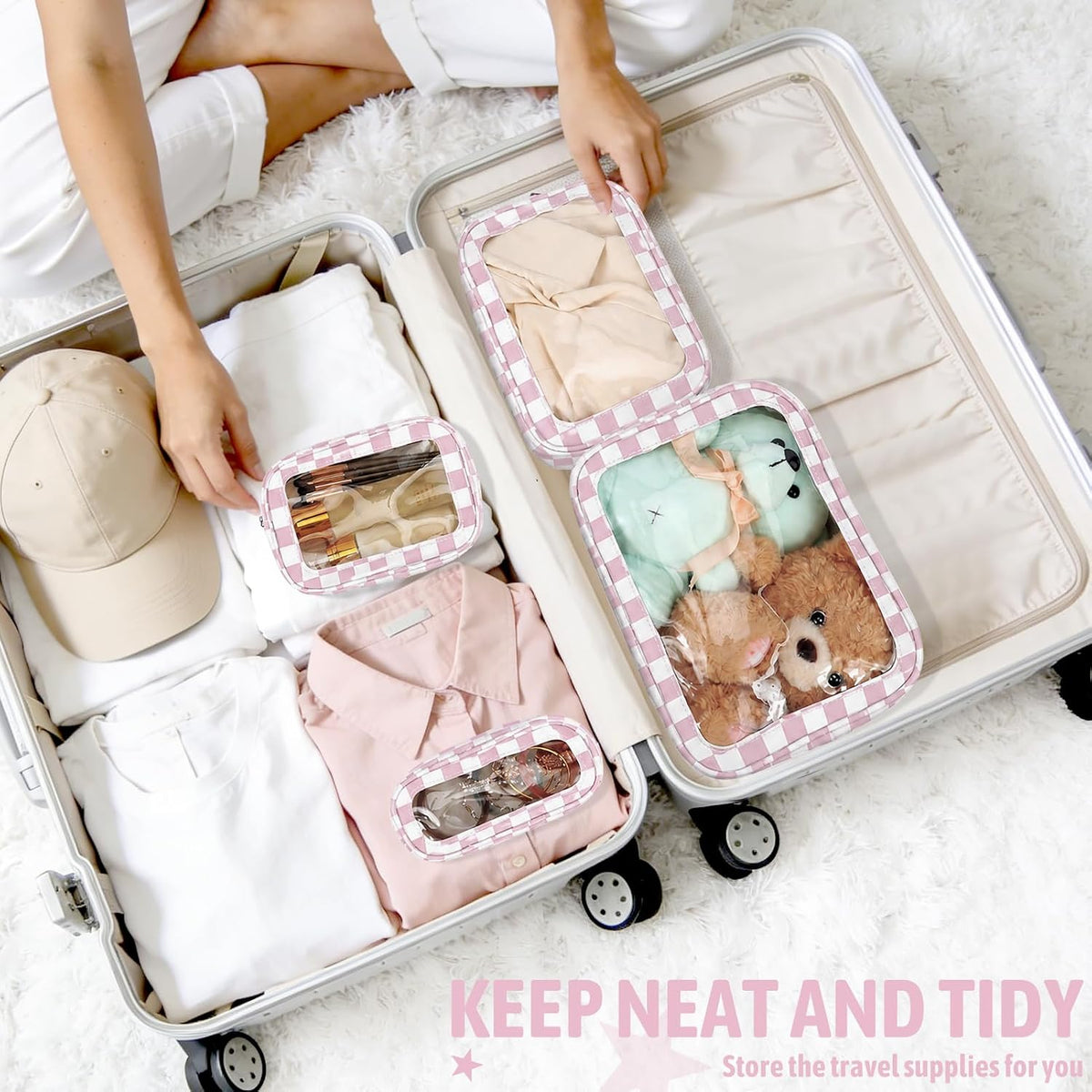 Diaper Bag Organizer Pouch Set,TSA Approved Toiletry Bag, Waterproof TPU Makeup Bag Set, Travel Organizer Bags for Women and Kids，Mothers Day Gifts