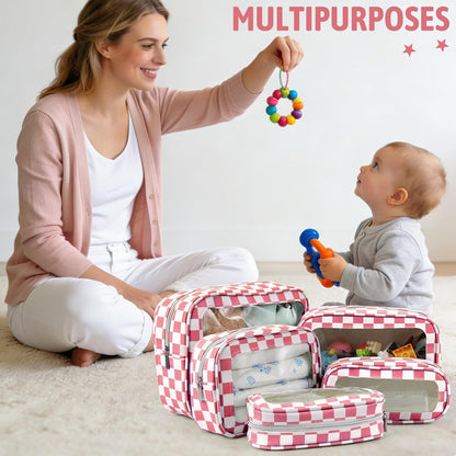 Diaper Bag Organizer Pouch Set,TSA Approved Toiletry Bag, Waterproof TPU Makeup Bag Set, Travel Organizer Bags for Women and Kids，Mothers Day Gifts