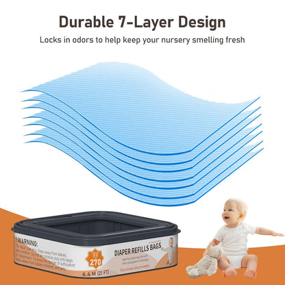 Standard Square Refills Disposal Bags Refill Compatible with Diaper Genie Compact, Classic and Select Pails, Hold Up to 270 Newborn-Sized Diapers Per Refill, 6 Pack