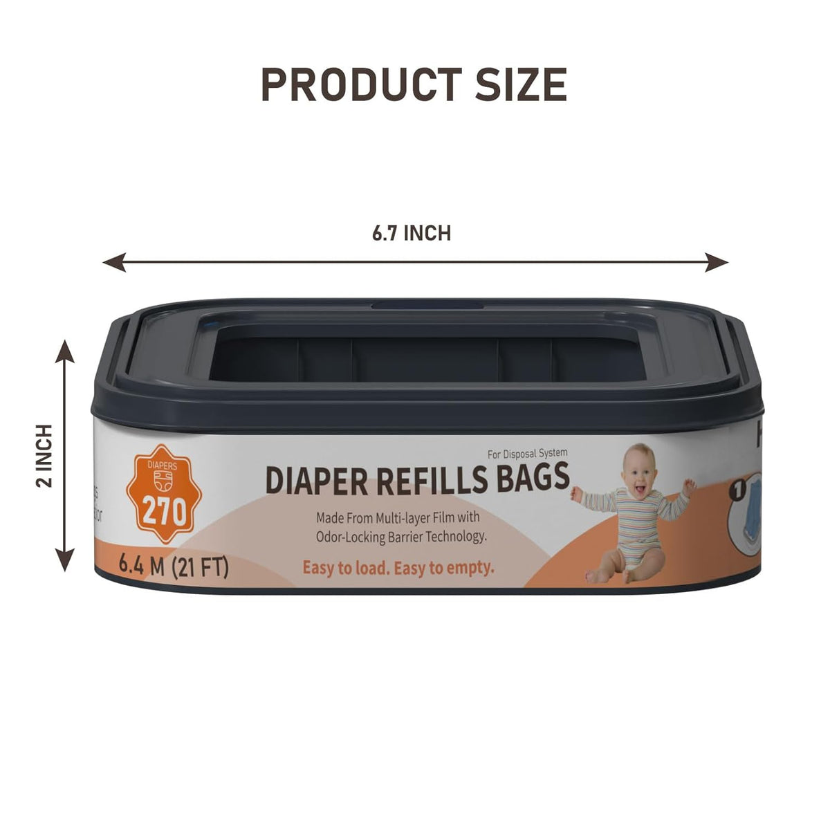 Standard Square Refills Disposal Bags Refill Compatible with Diaper Genie Compact, Classic and Select Pails, Hold Up to 270 Newborn-Sized Diapers Per Refill, 6 Pack