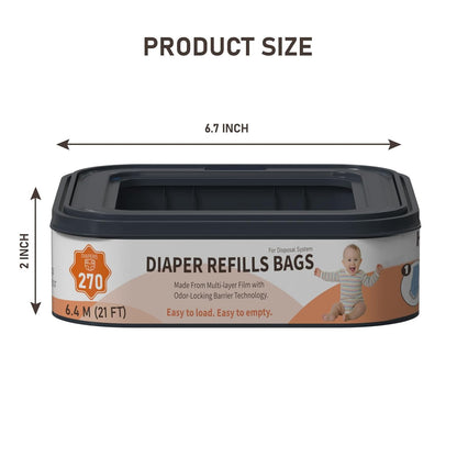 Standard Square Refills Disposal Bags Refill Compatible with Diaper Genie Compact, Classic and Select Pails, Hold Up to 270 Newborn-Sized Diapers Per Refill, 6 Pack