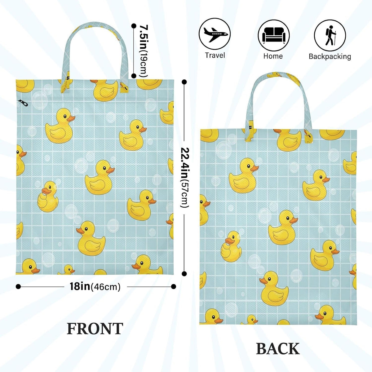 Duck Plaid Waterproof Travel Laundry Bag Easy Care 2pk