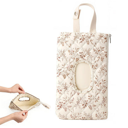 Wipe Holder Floral Diaper and Wipes Pouch Portable Hanging Wipes Bag for Car, Resuable Wet Wipe Pouch for Travel & Outdoor, Beige