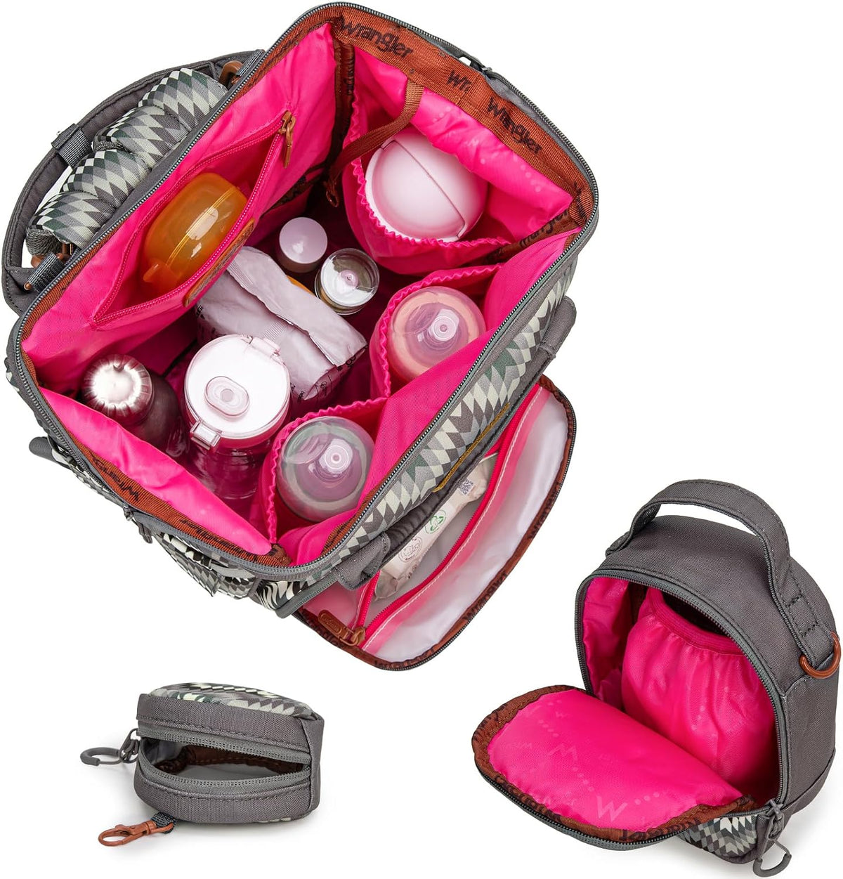 Montana West Wrangler Callie Diaper Bag Backpack with Pacifier Case, Crossbody Bottle Bag and Stroller Straps Western Pattern Multifunction Baby Travel Bag Set WG2216-9110BK