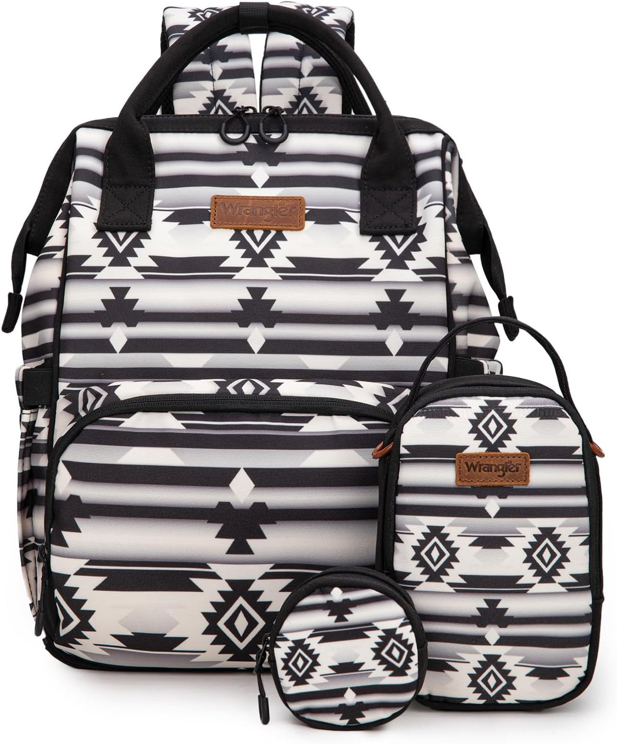 Montana West Wrangler Callie Diaper Bag Backpack with Pacifier Case, Crossbody Bottle Bag and Stroller Straps Western Pattern Multifunction Baby Travel Bag Set WG2216-9110BK