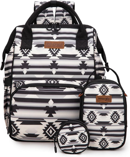 Montana West Wrangler Callie Diaper Bag Backpack with Pacifier Case, Crossbody Bottle Bag and Stroller Straps Western Pattern Multifunction Baby Travel Bag Set WG2216-9110BK