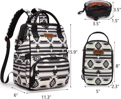 Montana West Wrangler Callie Diaper Bag Backpack with Pacifier Case, Crossbody Bottle Bag and Stroller Straps Western Pattern Multifunction Baby Travel Bag Set WG2216-9110BK