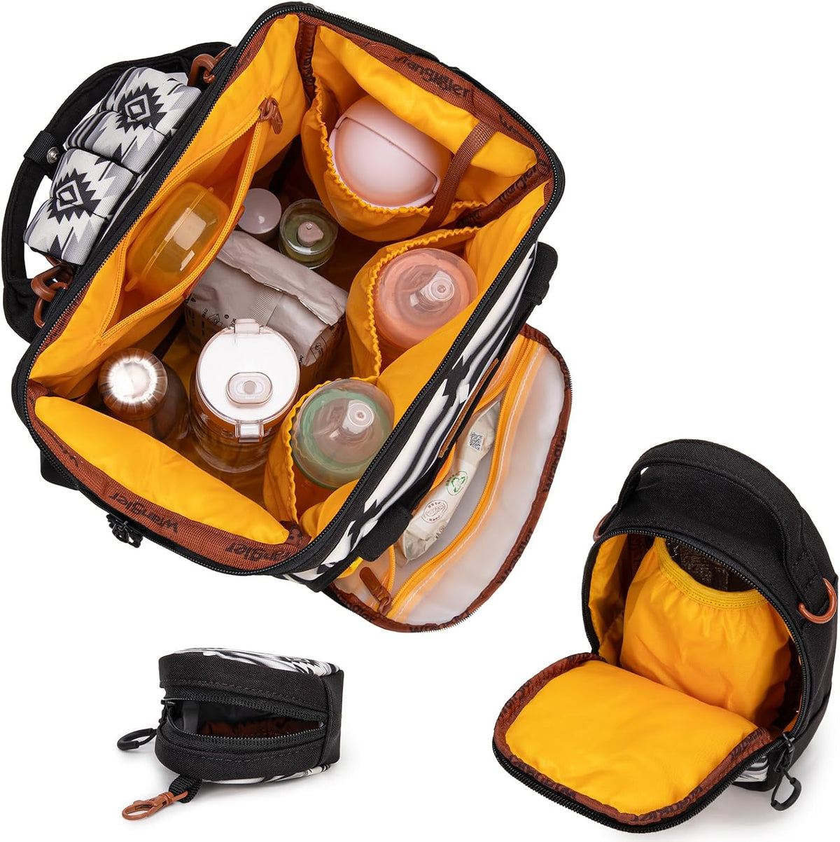 Montana West Wrangler Callie Diaper Bag Backpack with Pacifier Case, Crossbody Bottle Bag and Stroller Straps Western Pattern Multifunction Baby Travel Bag Set WG2216-9110BK