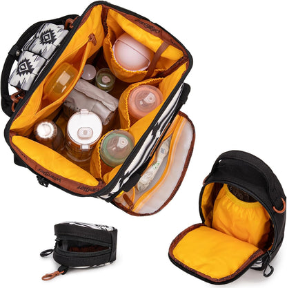 Montana West Wrangler Callie Diaper Bag Backpack with Pacifier Case, Crossbody Bottle Bag and Stroller Straps Western Pattern Multifunction Baby Travel Bag Set WG2216-9110BK