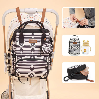 Montana West Wrangler Callie Diaper Bag Backpack with Pacifier Case, Crossbody Bottle Bag and Stroller Straps Western Pattern Multifunction Baby Travel Bag Set WG2216-9110BK