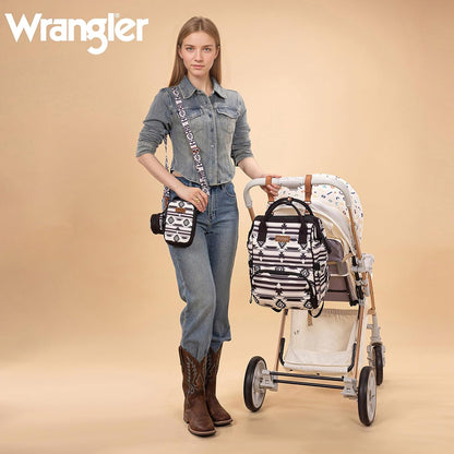 Montana West Wrangler Callie Diaper Bag Backpack with Pacifier Case, Crossbody Bottle Bag and Stroller Straps Western Pattern Multifunction Baby Travel Bag Set WG2216-9110BK