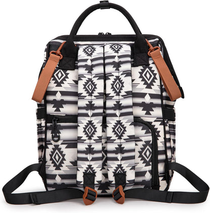 Montana West Wrangler Callie Diaper Bag Backpack with Pacifier Case, Crossbody Bottle Bag and Stroller Straps Western Pattern Multifunction Baby Travel Bag Set WG2216-9110BK