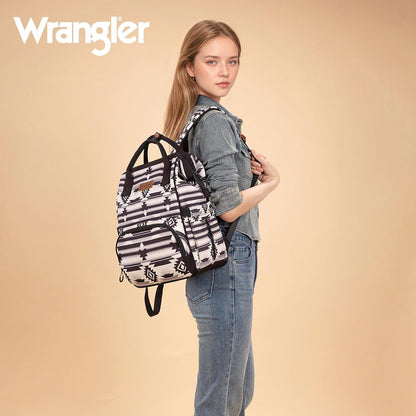 Montana West Wrangler Callie Diaper Bag Backpack with Pacifier Case, Crossbody Bottle Bag and Stroller Straps Western Pattern Multifunction Baby Travel Bag Set WG2216-9110BK
