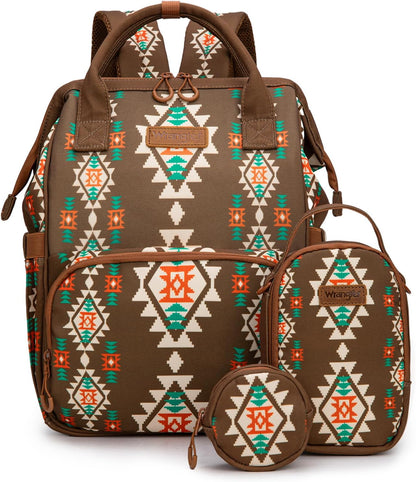 Montana West Wrangler Callie Diaper Bag Backpack with Pacifier Case, Crossbody Bottle Bag and Stroller Straps Western Pattern Multifunction Baby Travel Bag Set WG2216-9110BK