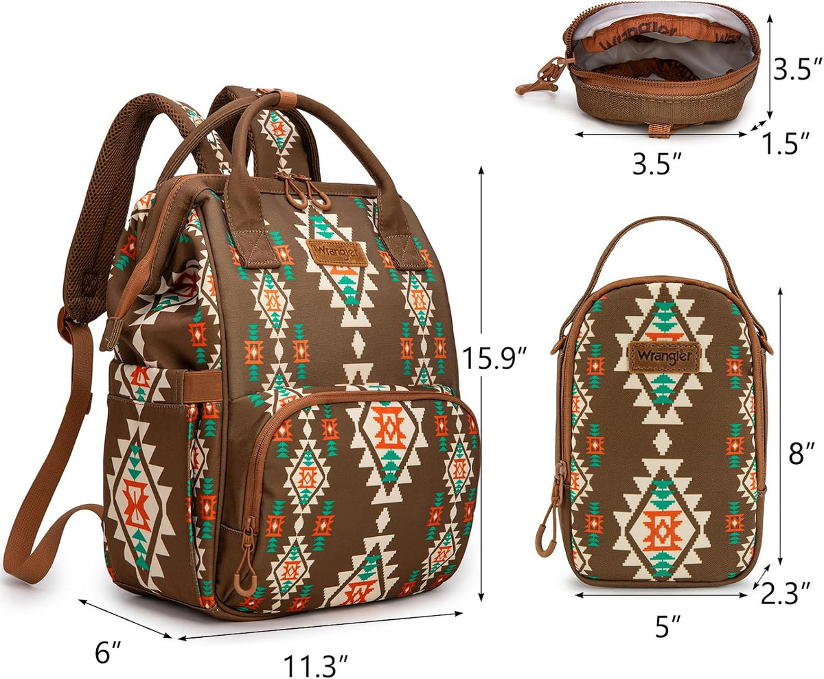 Montana West Wrangler Callie Diaper Bag Backpack with Pacifier Case, Crossbody Bottle Bag and Stroller Straps Western Pattern Multifunction Baby Travel Bag Set WG2216-9110BK