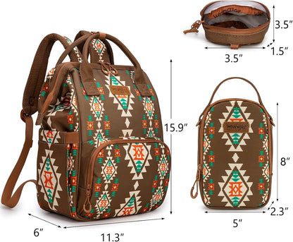 Montana West Wrangler Callie Diaper Bag Backpack with Pacifier Case, Crossbody Bottle Bag and Stroller Straps Western Pattern Multifunction Baby Travel Bag Set WG2216-9110BK