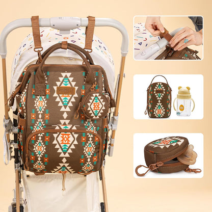 Montana West Wrangler Callie Diaper Bag Backpack with Pacifier Case, Crossbody Bottle Bag and Stroller Straps Western Pattern Multifunction Baby Travel Bag Set WG2216-9110BK