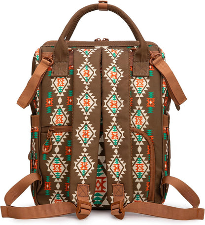 Montana West Wrangler Callie Diaper Bag Backpack with Pacifier Case, Crossbody Bottle Bag and Stroller Straps Western Pattern Multifunction Baby Travel Bag Set WG2216-9110BK