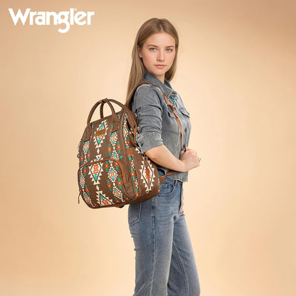 Montana West Wrangler Callie Diaper Bag Backpack with Pacifier Case, Crossbody Bottle Bag and Stroller Straps Western Pattern Multifunction Baby Travel Bag Set WG2216-9110BK